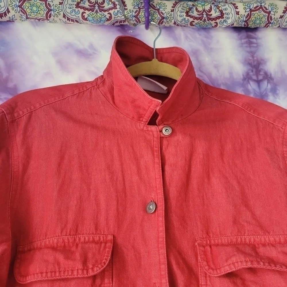 Liz Clairborn Women's Red Light Denim Button Up Shirt/Jacket Size Medium Petite